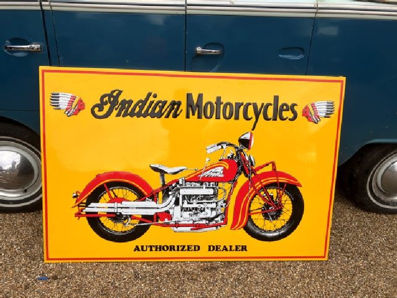 NOS Indian motorcycle embossed sign with motorcycle