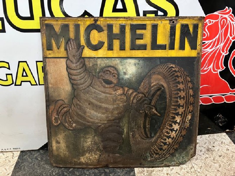 1928 Michelin double sided embossed tin sign