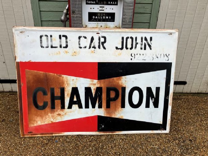 Large Champion spark plug metal sign