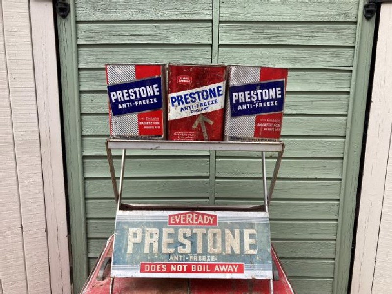 Eveready Prestone anti freeze rack and cans