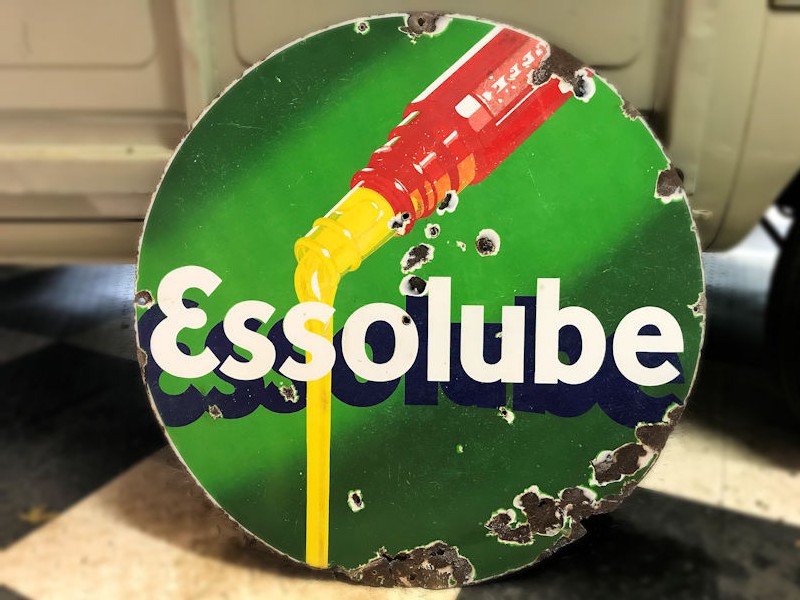 Original enamel Essolube circular sign