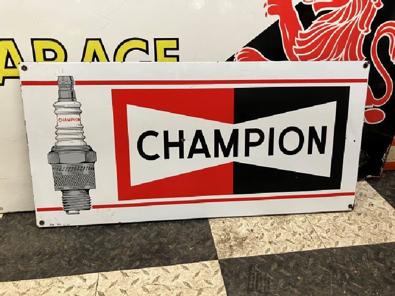 Champion spark plug enamel advertising sign