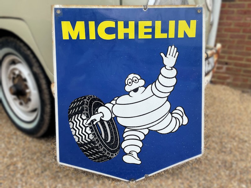 Original 1969 double sided enamel Michelin sign