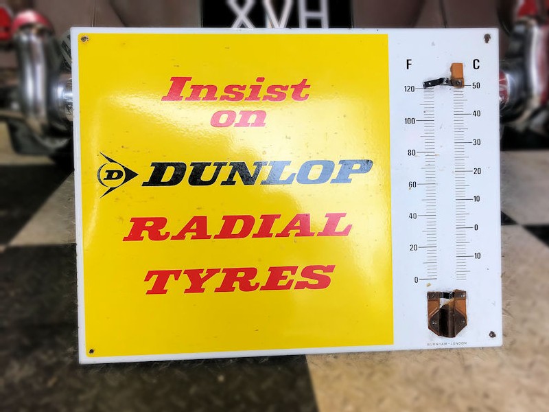 Original vintage enamel Dunlop thermometer