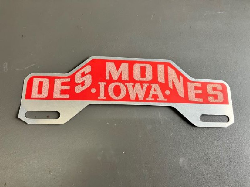 NOS Des Moines Iowa license plate topper