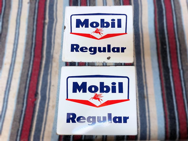 Mobil Regular enamel gas pump plates