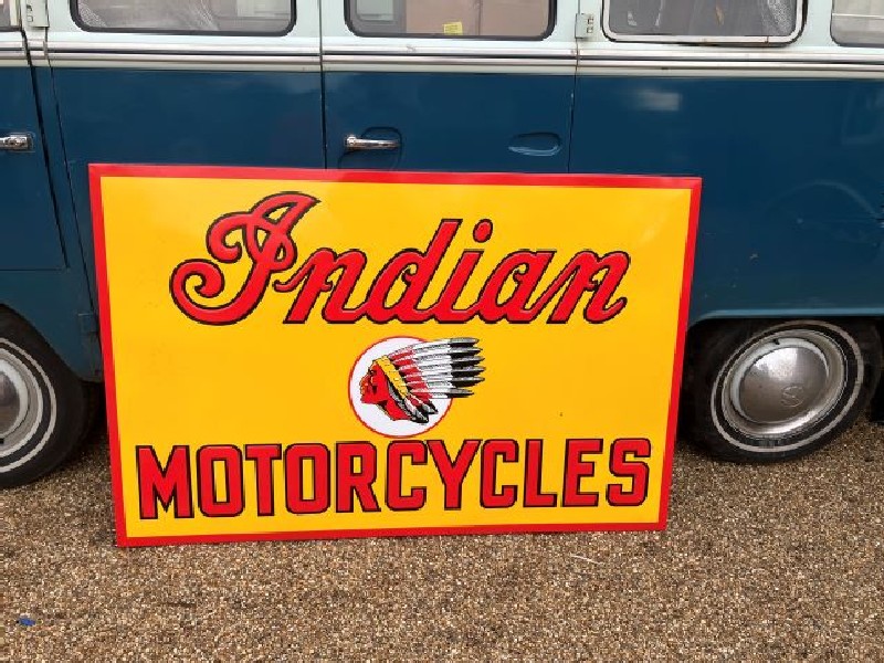 Embossed Indian motorcycles sign with Indian head