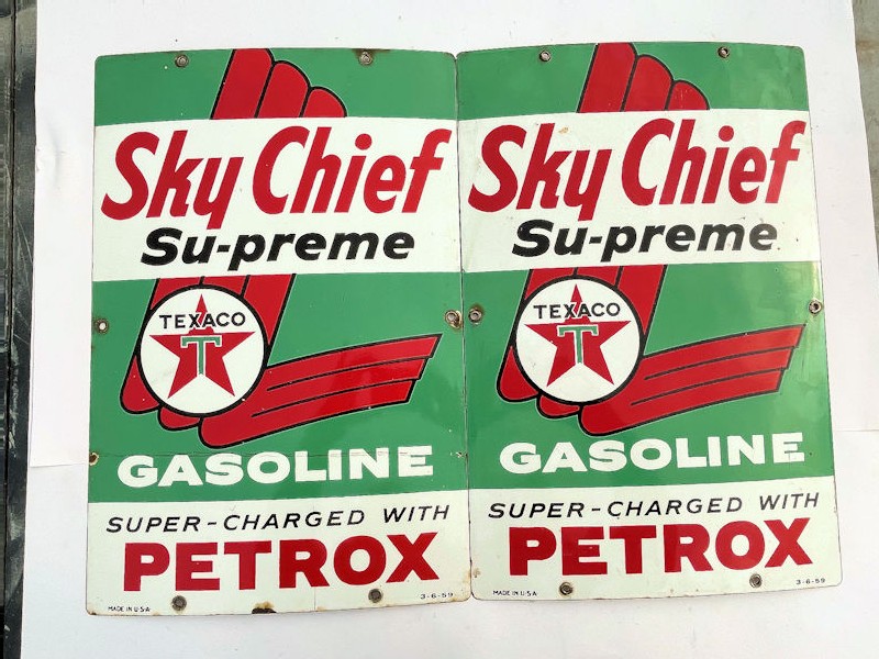 Original Sky Chief enamel gas pump plates