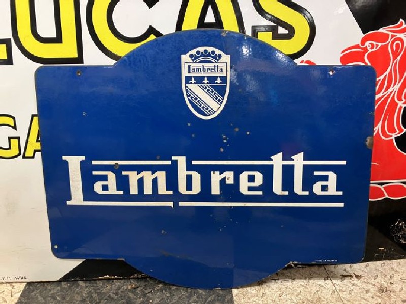 Double sided enamel Lambretta sign