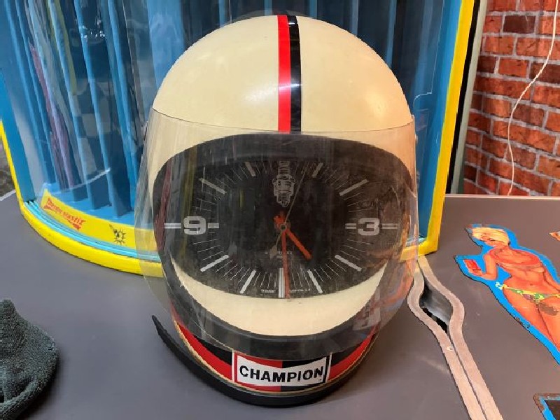 Champion spark plug crash helmet clock