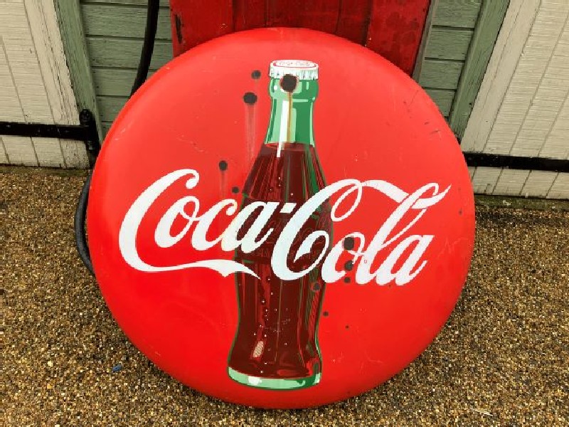 Enamel porcelain 36 inch Coca Cola button sign