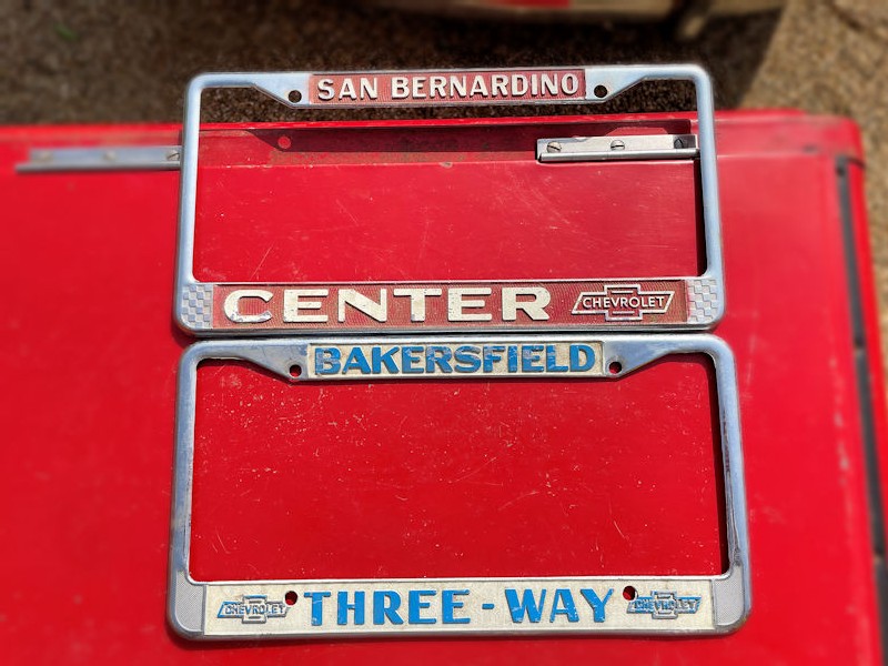 Original California Chevrolet dealership license plate surrounds