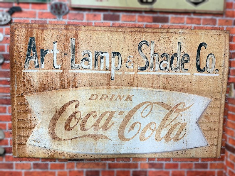 Original 1960s embossed tin Coca Cola Fishtail sign